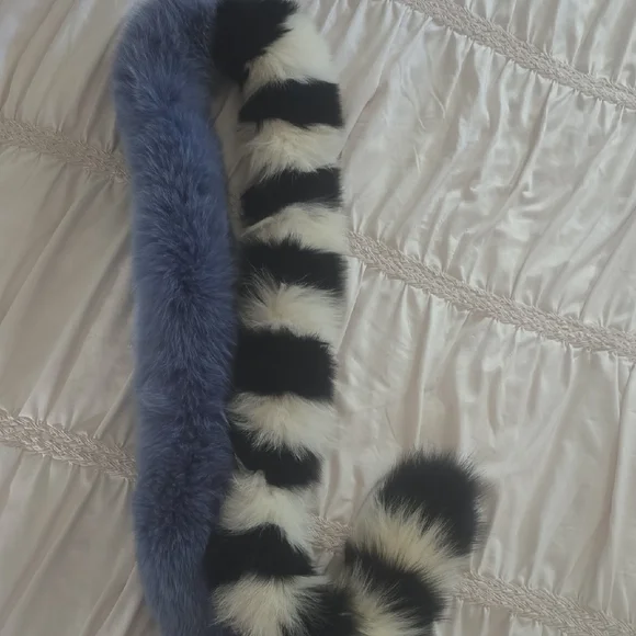 Charlotte Simone Blue, White & Black Fur Scarf. - Picture 2 of 3